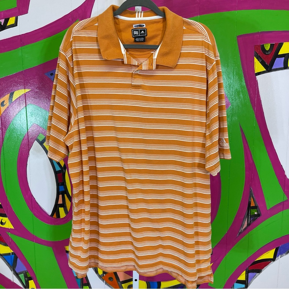 Adidas, Climalite Striped Orange Polo Shirt. Size 2XL. In excellent condition!